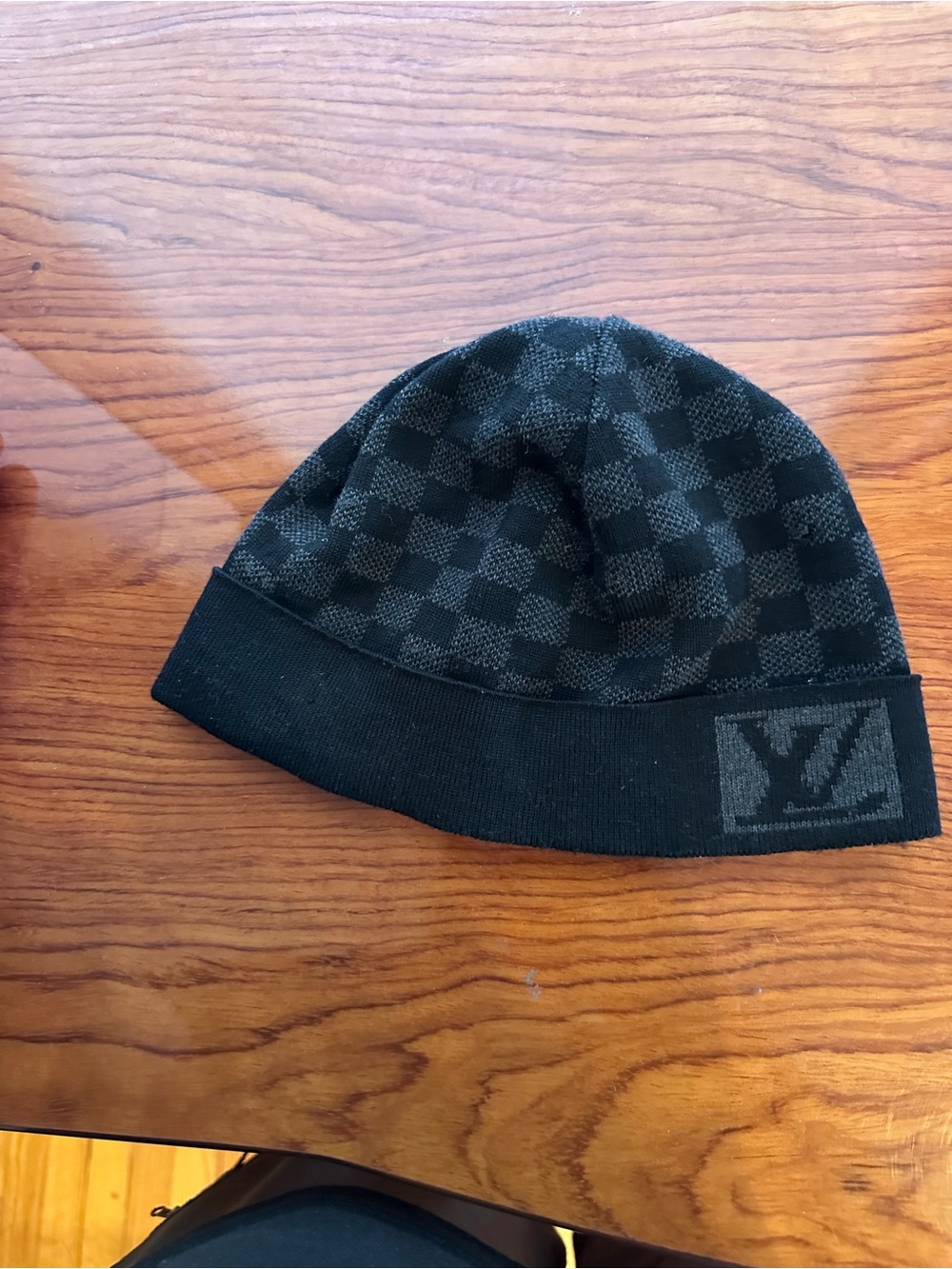 Louis Vuitton Damier wool knit beanie hat - black/charcoal made in Italy